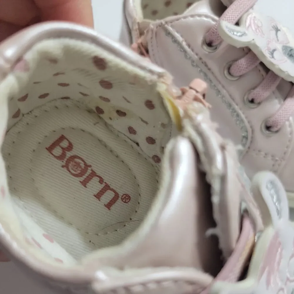 Born Girls 5 Bailey Mika Pink Silver Side Zipper Lace Low Top Shoes Sparkle Lama